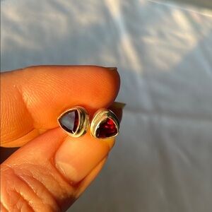 NOVICA Garnet Stud Earrings- Crimson Trinity